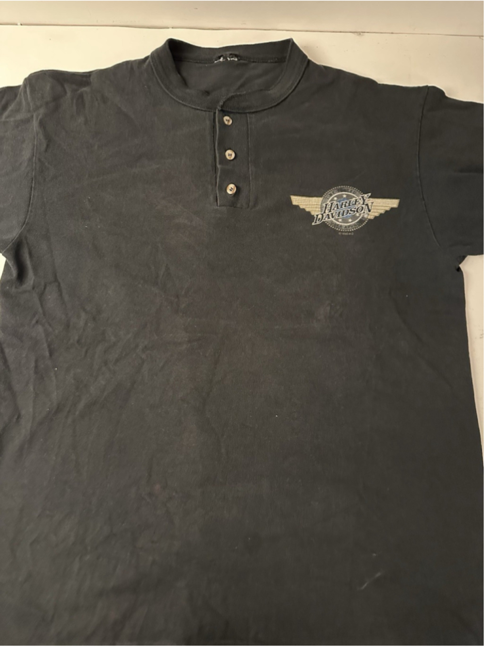 Vintage 1995 Harley Davidson Henley T Shirt Mens XL Jamestown NY Eagle 20.5 Pit
